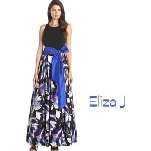 Eliza J Bold Watercolor Floral BalletCore Party Evening Maxi Dress NWOT Size 6